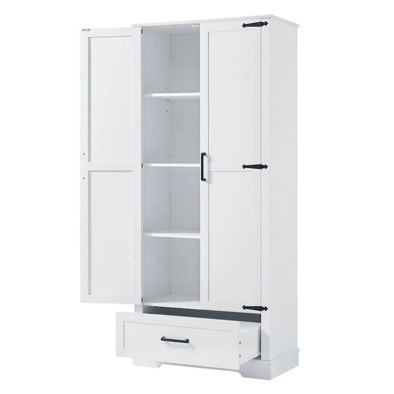 Mobiletto alto da bagno con due ante e un cassetto, ripiano regolabile, pannello MDF, bianco