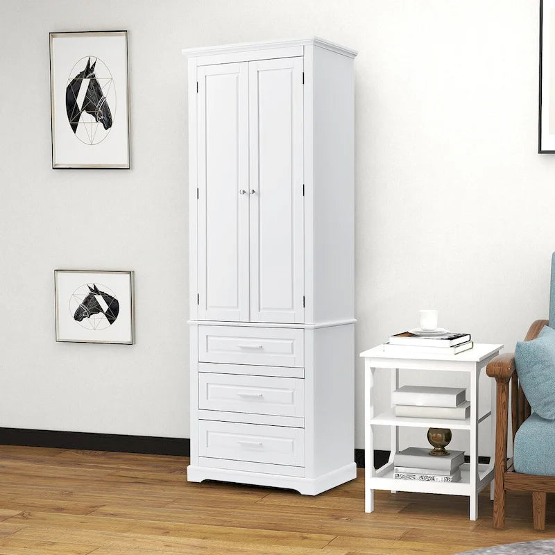 Mobiletto alto minimalista indipendente per bagno con anta e 3 cassetti