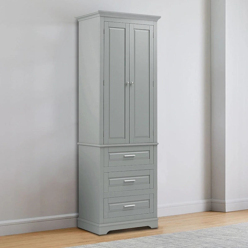 Mobiletto alto minimalista indipendente per bagno con anta e 3 cassetti