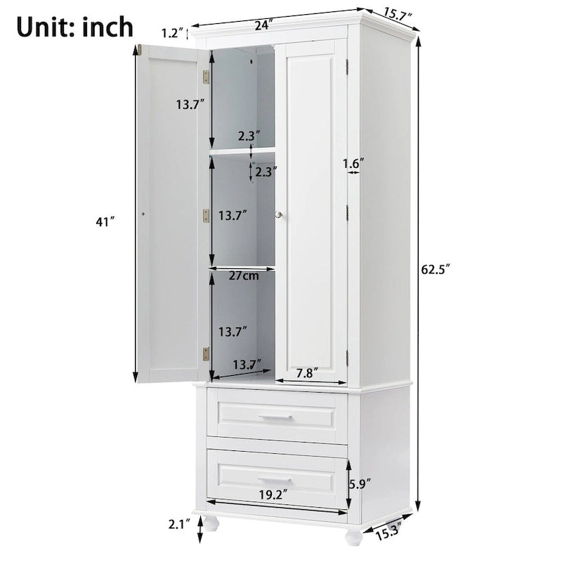 Mobile contenitore alto con due cassetti per bagno o ufficio, 24 in L x 62.5 in H