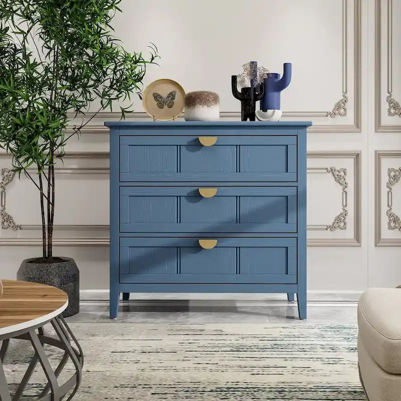 Mobile contenitore blu alto 30.31 in con 3 cassetti e tappetini antiscivolo, 31.50 in x 14.96 in