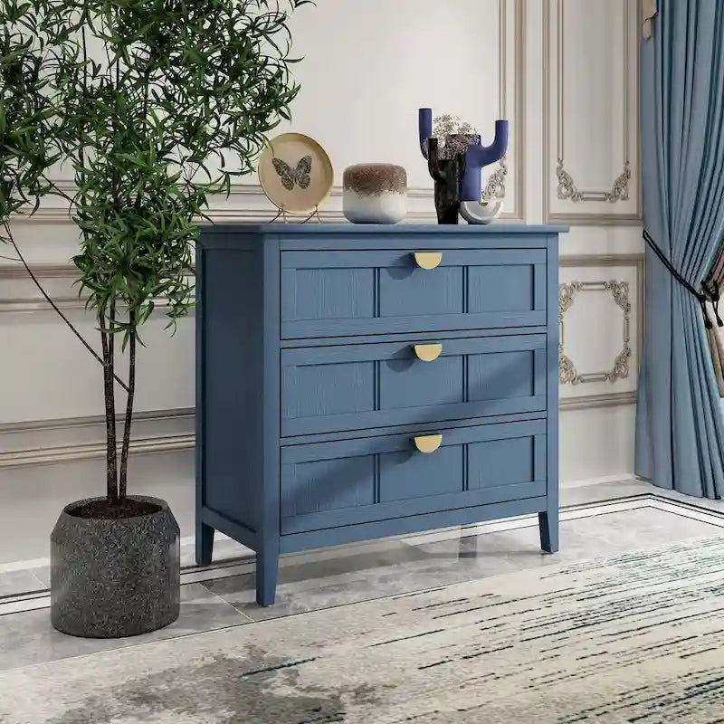 Mobile contenitore blu alto 30.31 in con 3 cassetti e tappetini antiscivolo, 31.50 in x 14.96 in