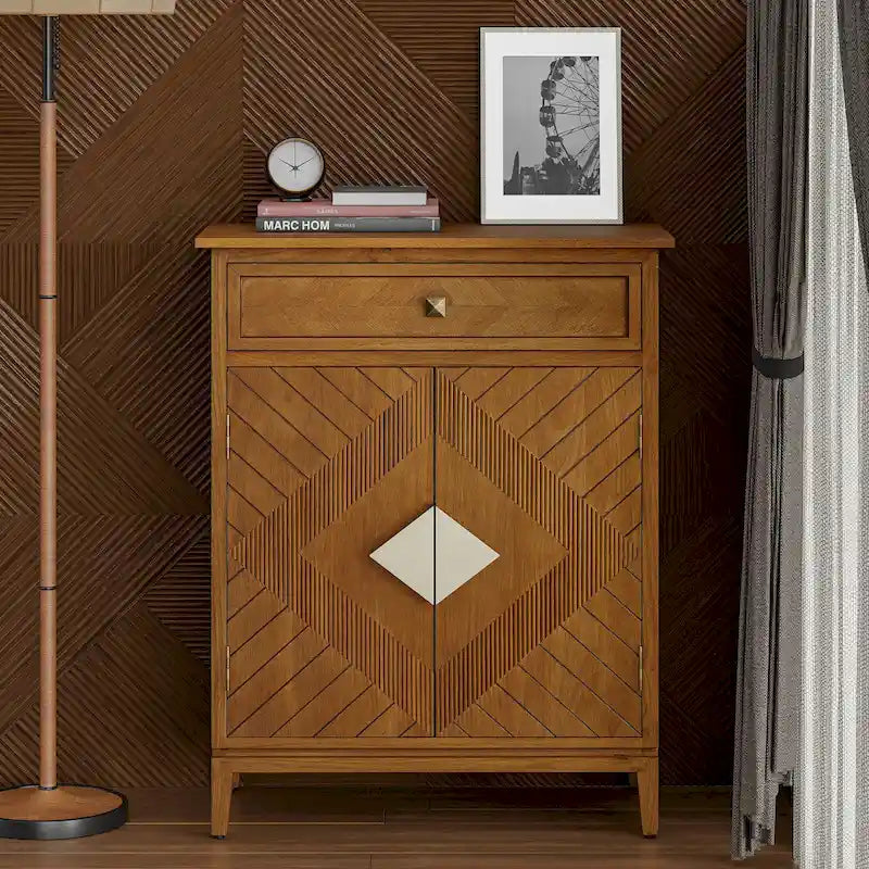 Credenza laterale d'accento in legno stile rustico con contenitore, mobile buffet con 2 ante e 1 cassetto