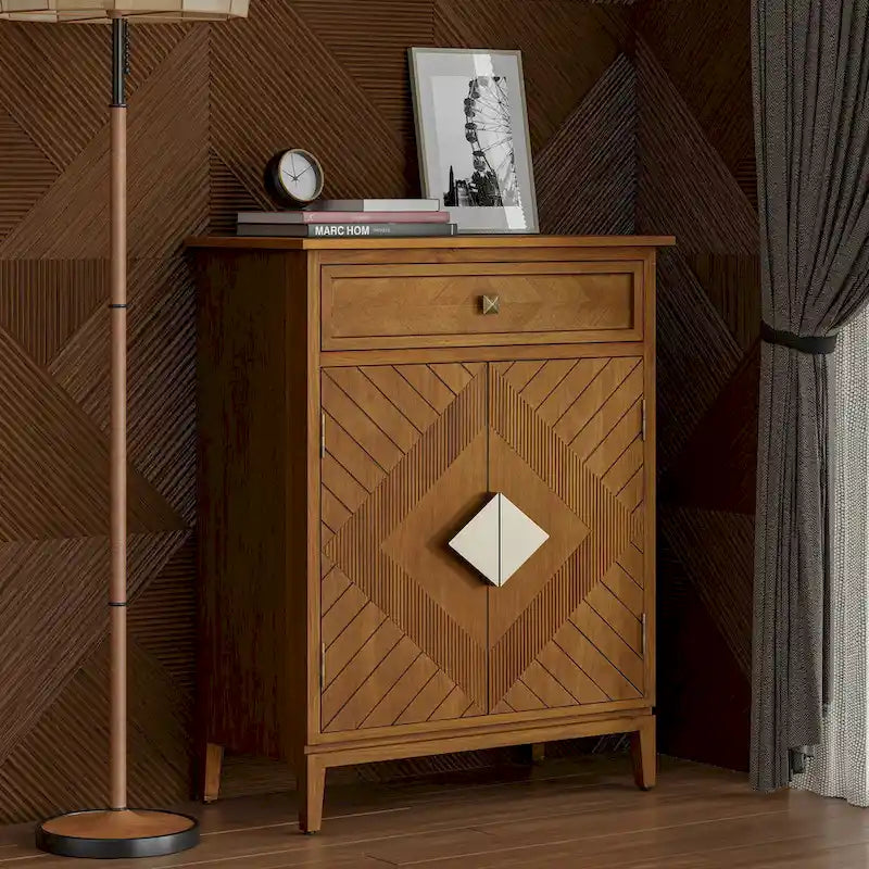 Credenza laterale d'accento in legno stile rustico con contenitore, mobile buffet con 2 ante e 1 cassetto