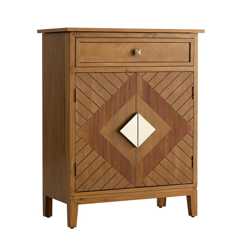 Credenza laterale d'accento in legno stile rustico con contenitore, mobile buffet con 2 ante e 1 cassetto
