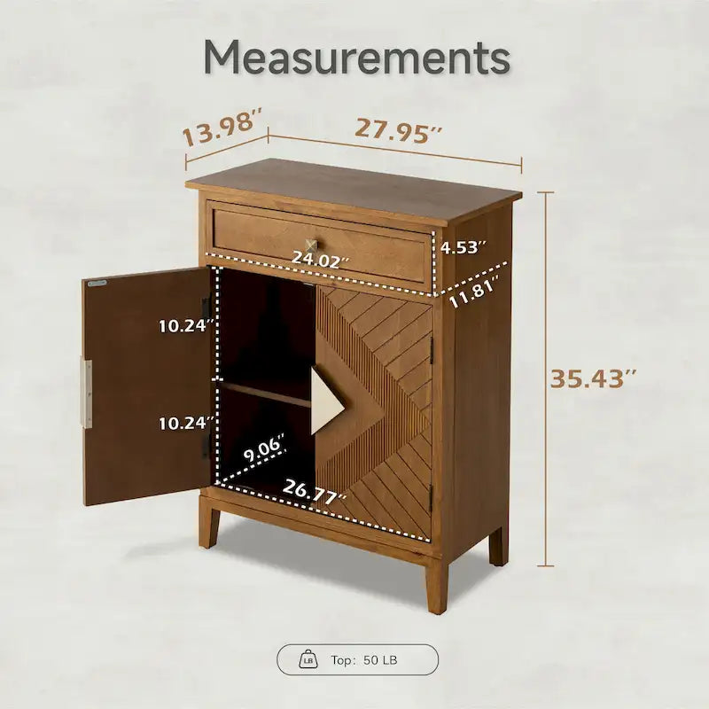 Credenza laterale d'accento in legno stile rustico con contenitore, mobile buffet con 2 ante e 1 cassetto