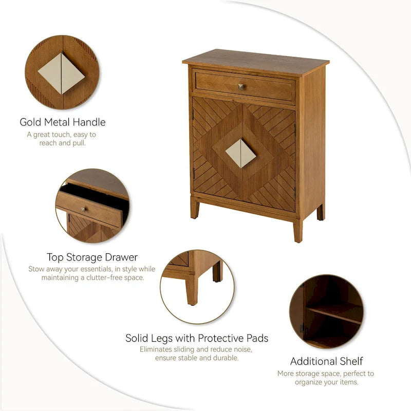 Credenza laterale d'accento in legno stile rustico con contenitore, mobile buffet con 2 ante e 1 cassetto